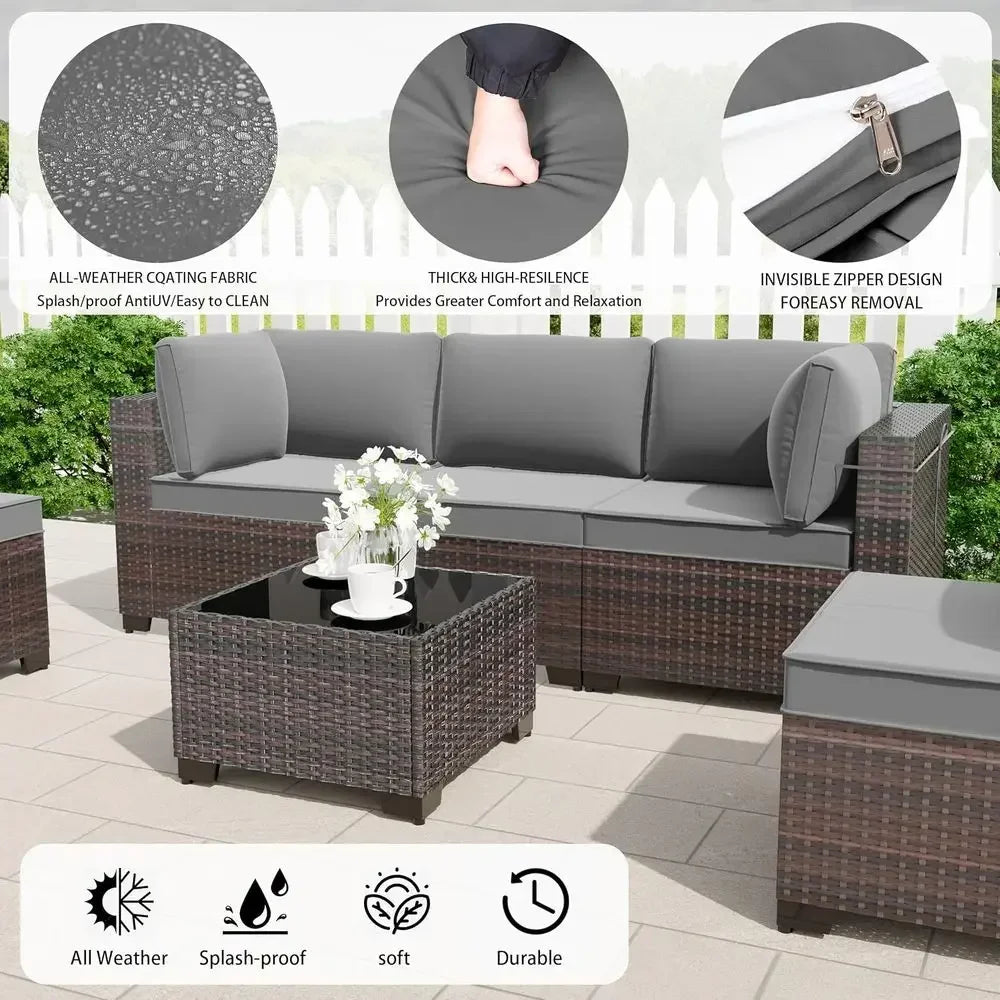 10 Pieces Outdoor Patio urniture Set,Outdoor Sectional urniture with 43" 55000 Gas Propane ire Pit Table,All Weather PE Rattan W