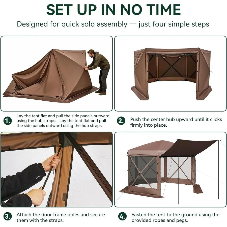 Feet Canopy Tent, 6-Sided Gazebo with Detachable Top, Portable Camping Shelter with Mesh Windows, Screen House for Outdoor Pati