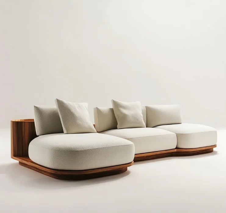 # Modern Minimalist Walnut Straight Row Fabric Sofa Bed Set Sponge Creative Light Luxury Living Room