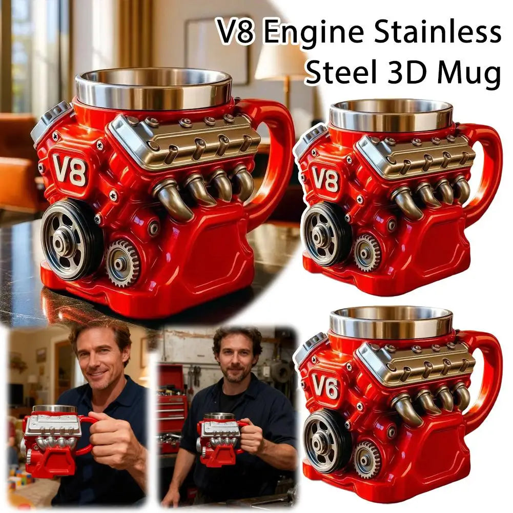V8 Engines Stainless Steel Coffee Mug Funny V6 Car Engine Design Mug Coffee Cup Cocktail Mug Tea Cup For Car Enthusiasts