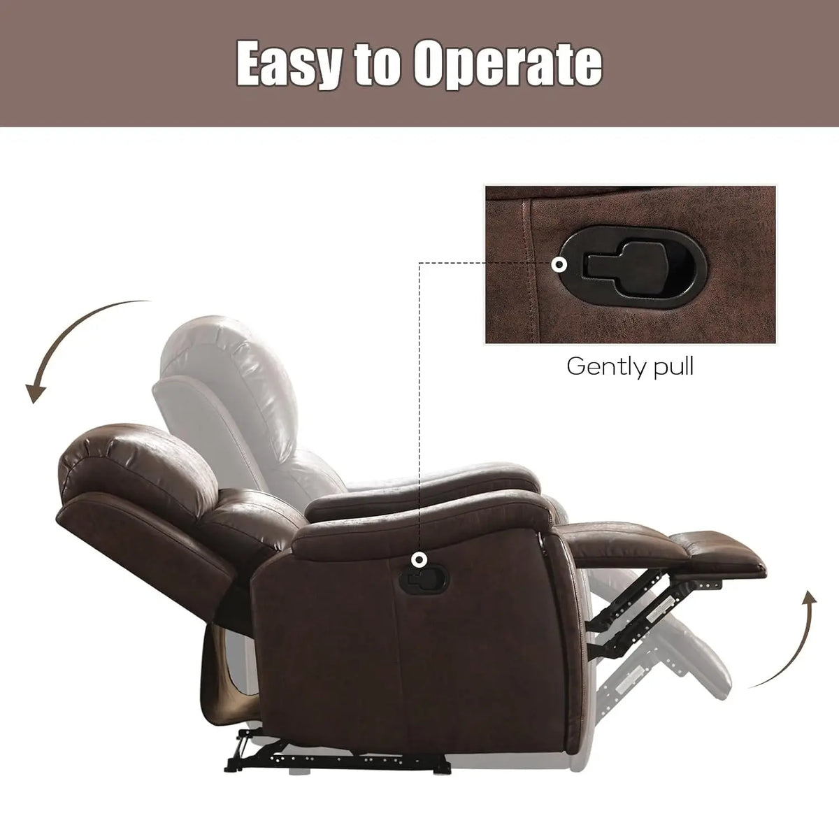 Brown Overstuffed Single Manual Recliner Chair, Breathable Faux Leather, Custom