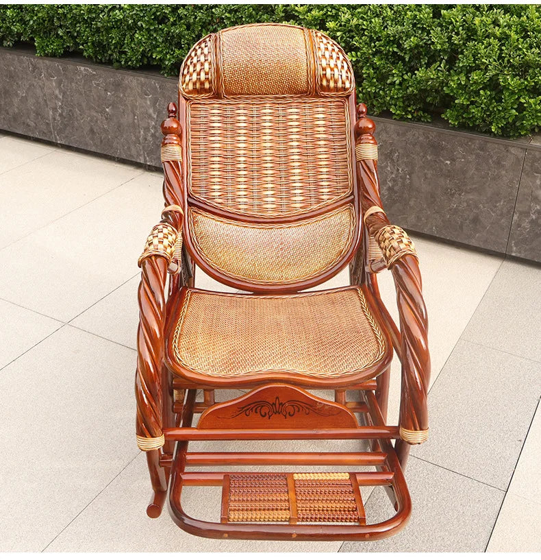 Balcony elderly rattan chair household large medium new Chinese real rattan recliner