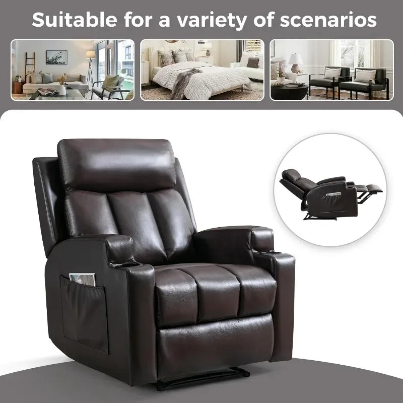 CANMOV Manual Recliner Chair with Massage and Heat,Breathable Leather Recliner Chair with Armrest and Backrest