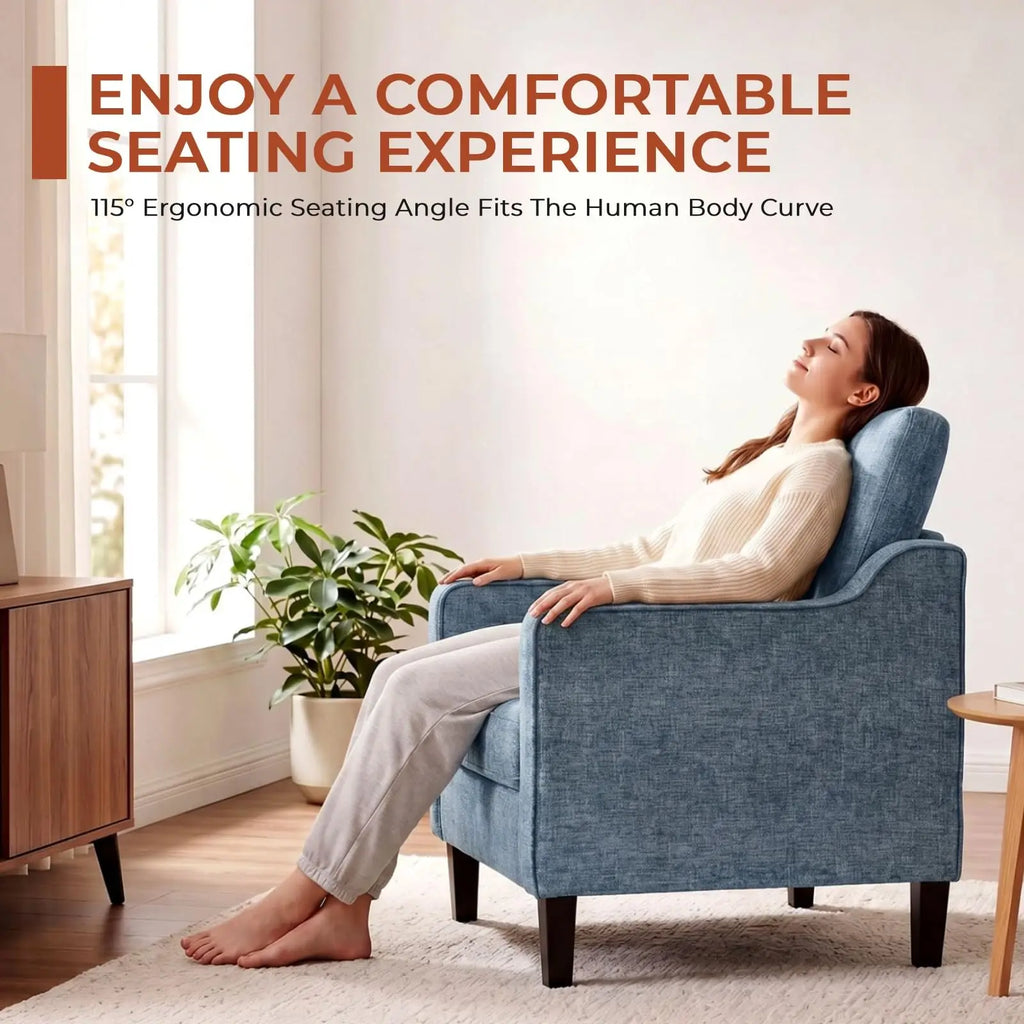 AOOU Accent Chair Mid Century Modern Living Room Upholstered Chenille Armchair Reading Chair, Single Sofa Chair with Removable Cover & Wood Legs for Living Room, Bedroom