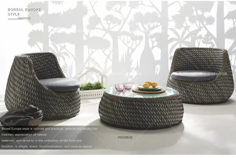 Nordic Outdoor Garden Sofa Double Rattan Sofa Chair Leisure Balcony Courtyard Waterproof Sunscreen Sofa Chair Garden Furniture F