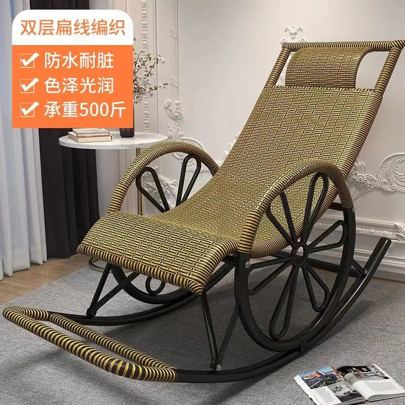 Rocking chair rattan chair adult nap recliner living room balcony lazy chair small rocking elderly leisure rocking