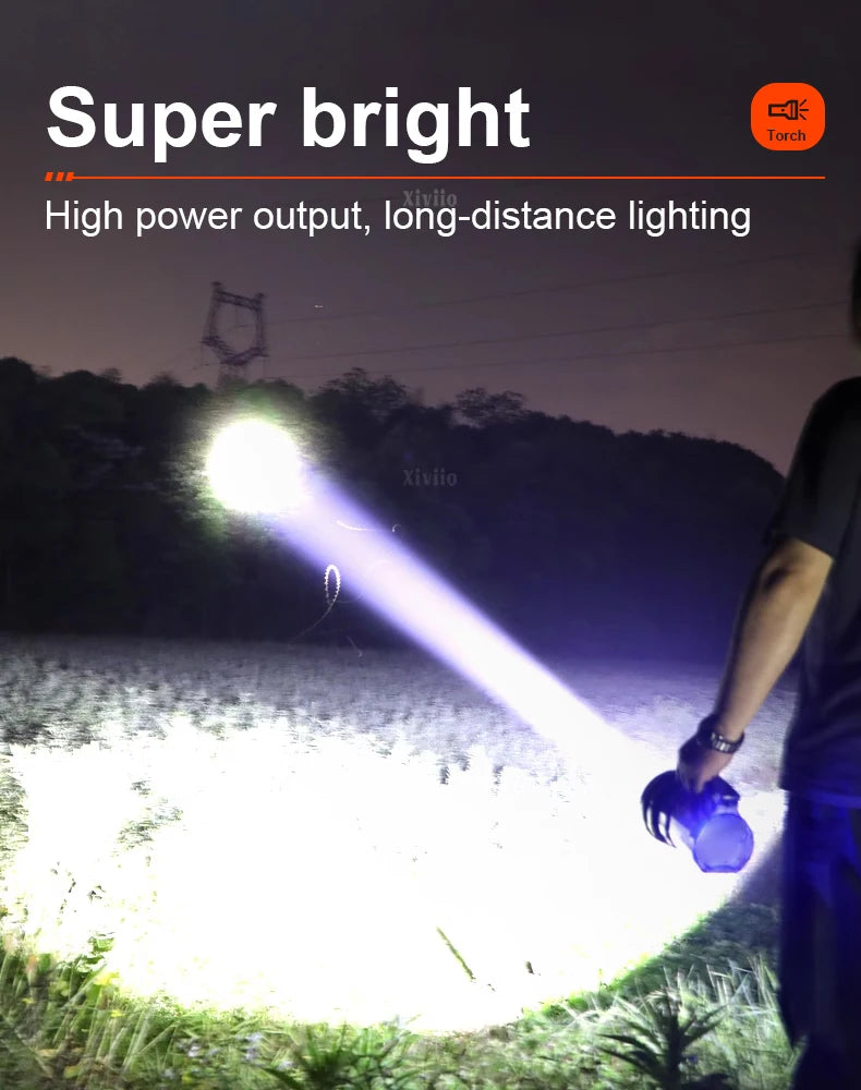 Solar LED Flashlight With COB Side Light Rechargeable Portable Handheld Flashlight Multifunction Outdoor Camping Fishing Lights
