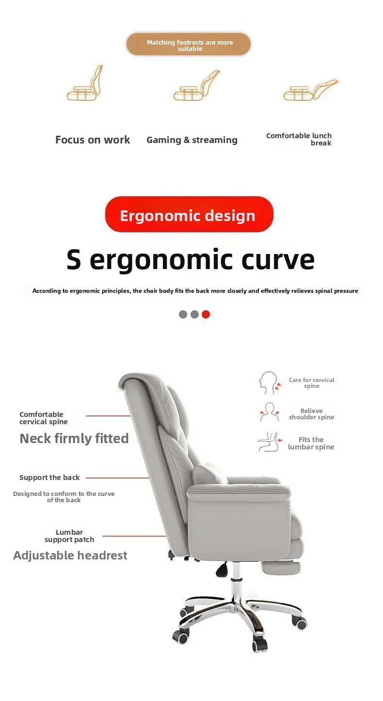 Executive Leather Office Chair Ergonomic Comfort Reclining Desk Chair for Home Workstations Full Backlift Adjustable Furniture