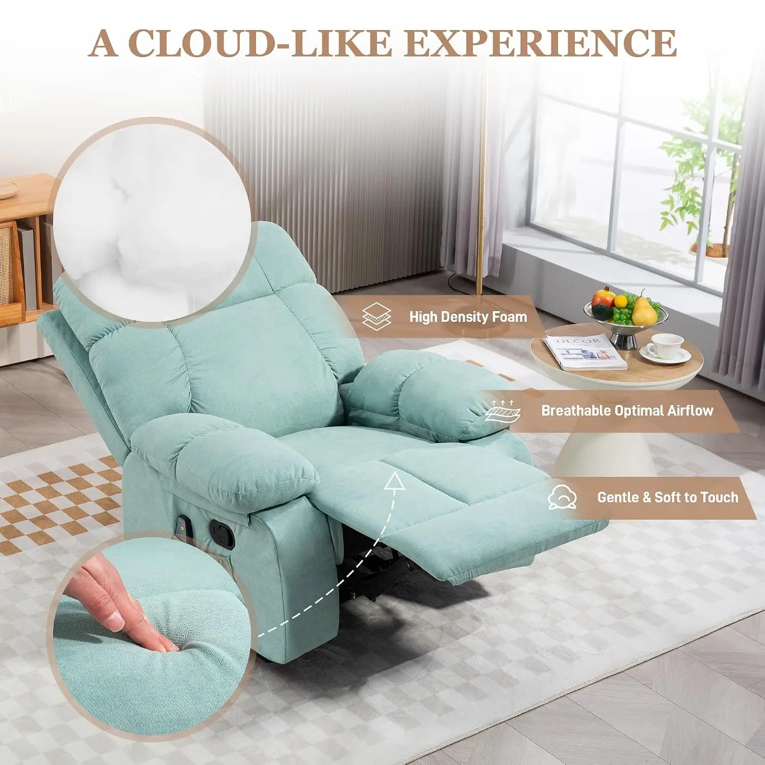 Recliner Chairs with Massage and Heat,Manual Recliner with Side Pockets, Reclining Chairs with Comfortable Arms and, Customized