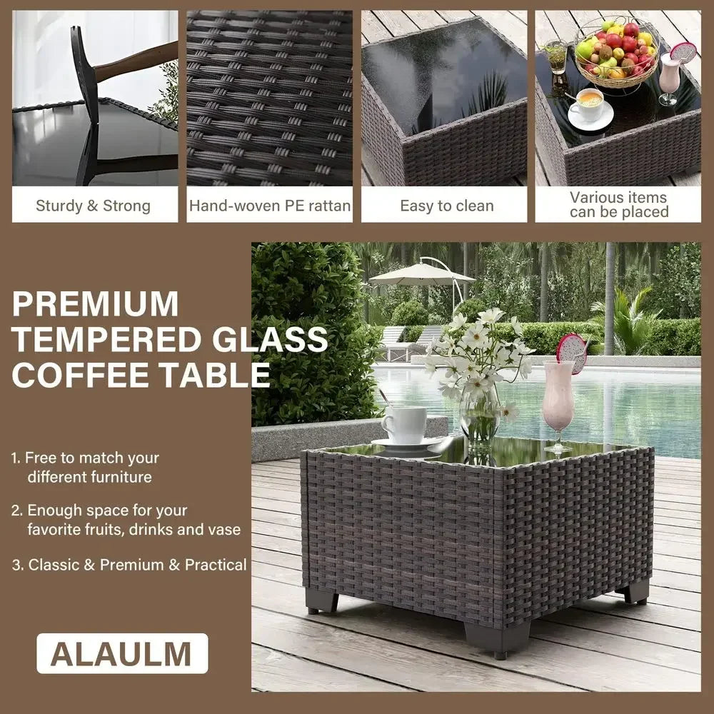 Furniture Set with Fire Pit Table 55000 BTU, Outdoor Sectional with Wide Seat and Thick Cushion, 8 Piece Wicker Rattan Conversa