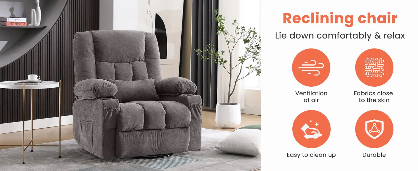 Massage Swivel Recliner Chair with Vibration Massage and Lumbar Heating for Adults,Oversized Rocker Recliner Single Sofa