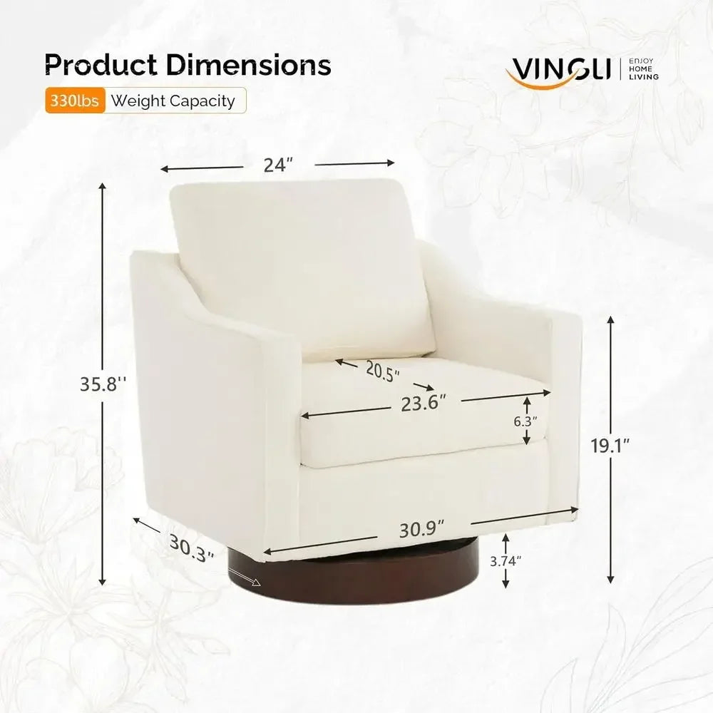 Swivel Accent Chairs Set of 2, 360° Upholstered Armchairs for Home, Living Room, Bedroom, Reading Room, Club in Chenille Beige