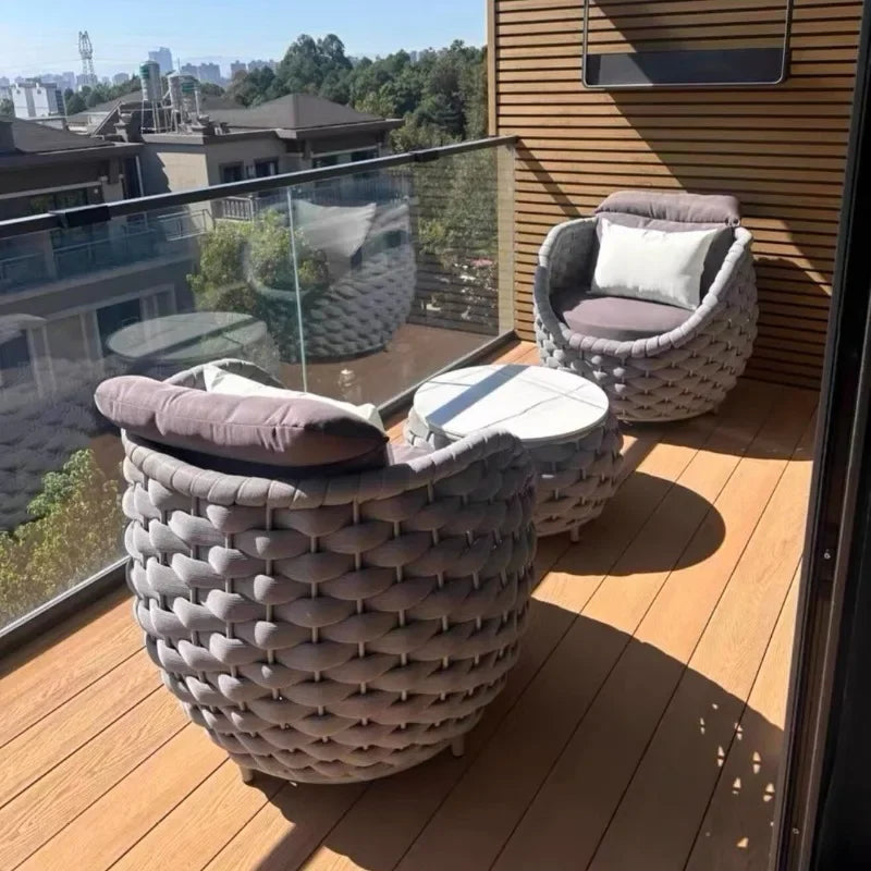 Aluminum Alloy Sofa Set Outdoor Modern Villa Courtyard Rope Weaving Garden Patio Furniture Weather Resistant Nordic Design