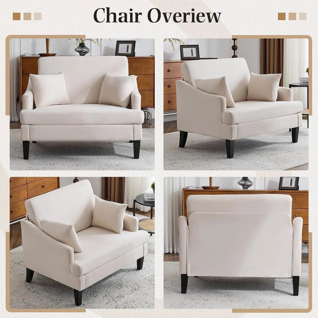 41'' Upholstered Oversized Accent Chairs Set of 2, Beige | Wide Seat Comfy Armchair with 2 Pillows, Upholstered Big, Customized