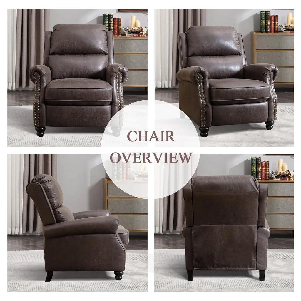Faux Leather Pushback Recliner Chair Set of 2 with Rivet Decoration for Living Room, Dark Grey, Customized