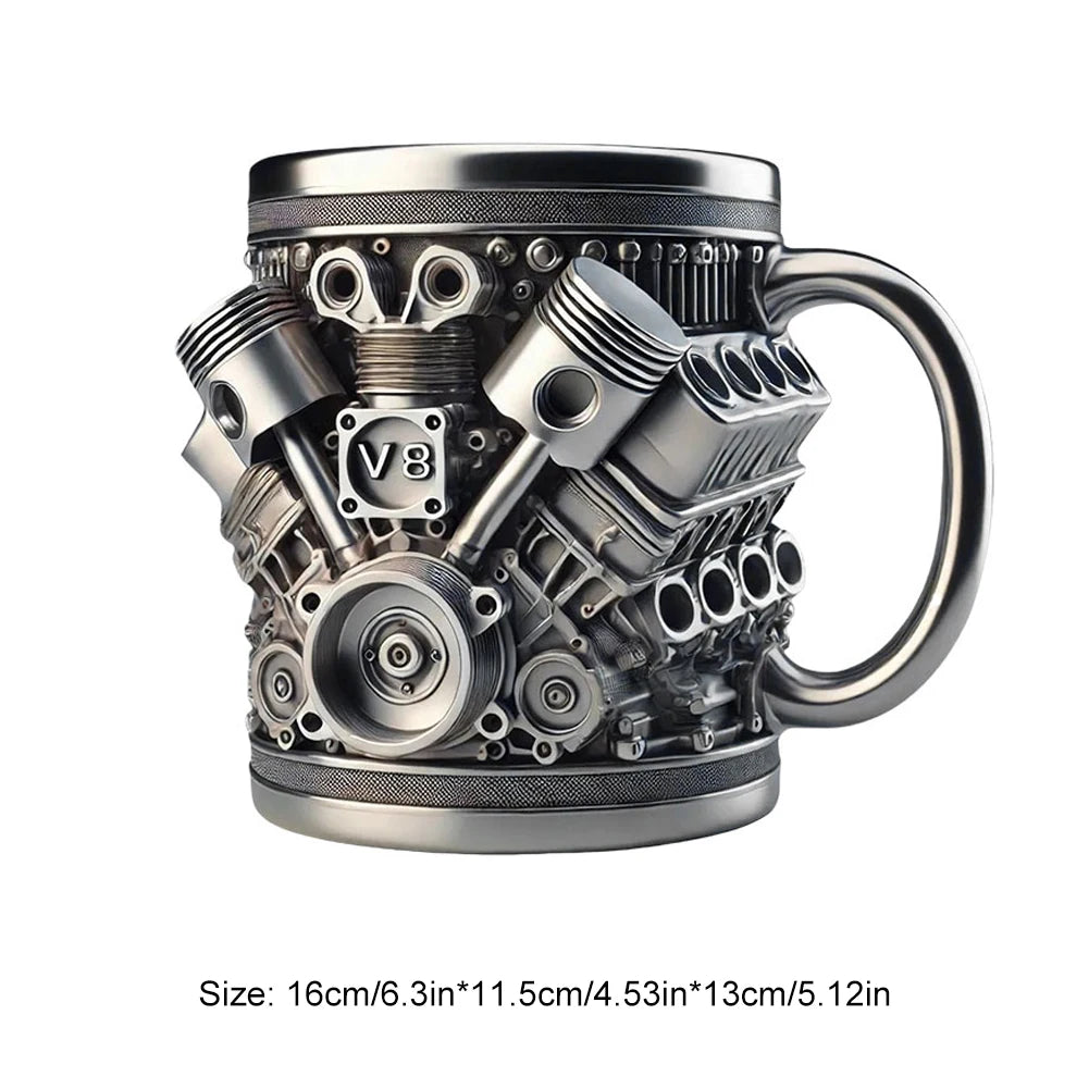 3D Engines Stainless Steel Cup Handmade V6 V8 Engines Coffee Cup For Car Enthusiasts 400ML Capacity Tea Mug For Home Or Office ﻿
