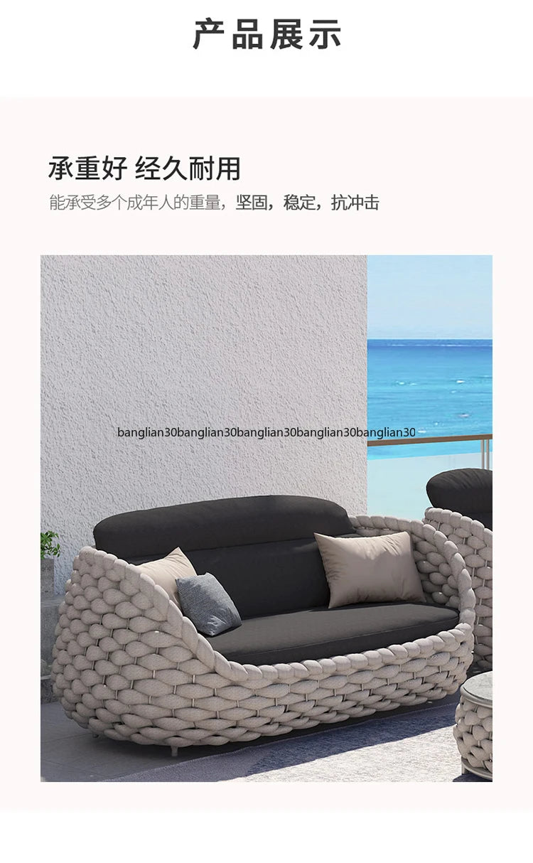 Outdoor Sofa Courtyard Villa Balcony Rattan Chair Outdoor Terrace Garden Rattan Single Waterproof Sofa Combination