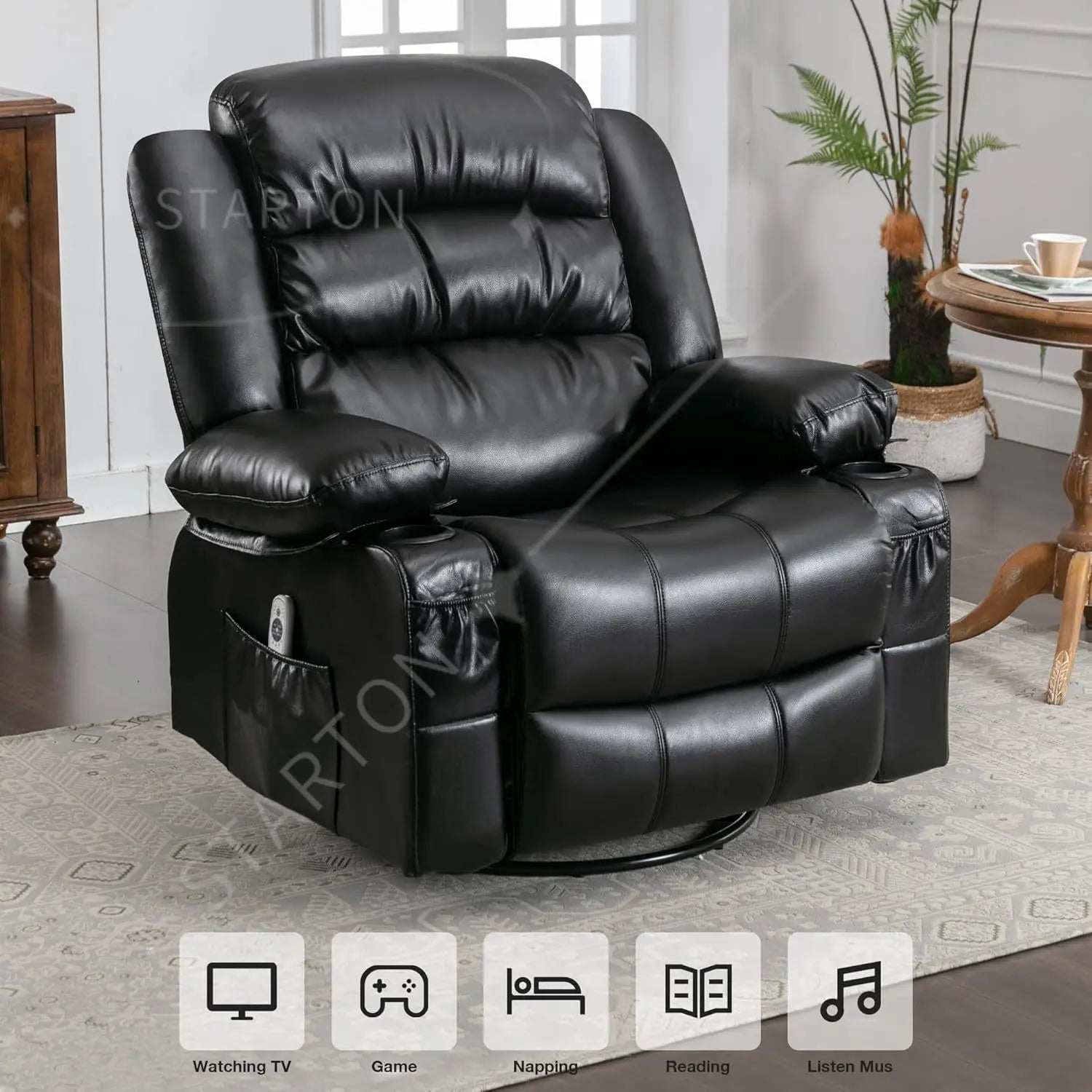 Oversized Massage Swivel Recliner Chair with Lumbar Heating  Rocker Recliner Single Sofa