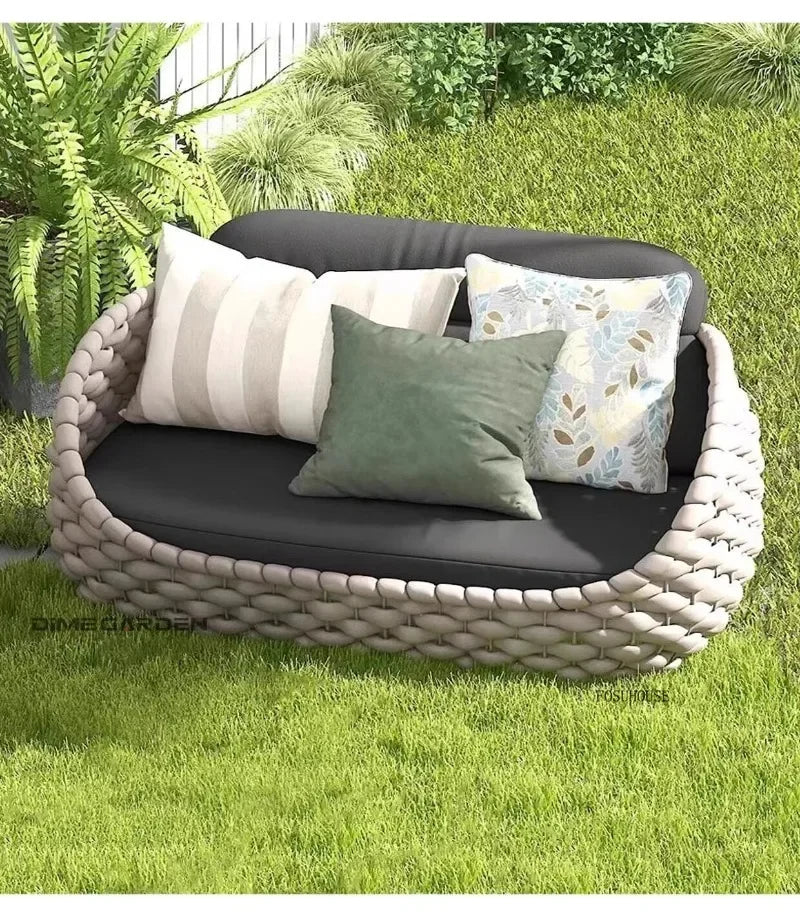 Aluminum Alloy Sofa Set Outdoor Modern Villa Courtyard Rope Weaving Garden Patio Furniture Weather Resistant Nordic Design