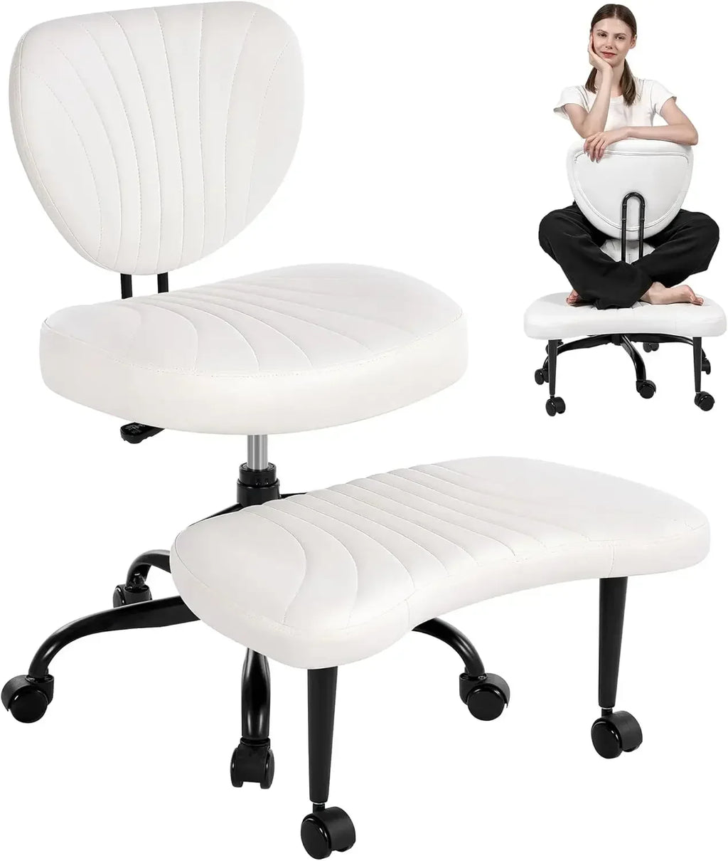 White Cross Legged Ergonomic Criss Cross Chair With Wheels 360 Swivel Height Adjustable Meditation Yoga ADHD Wide Kneeling Lumba