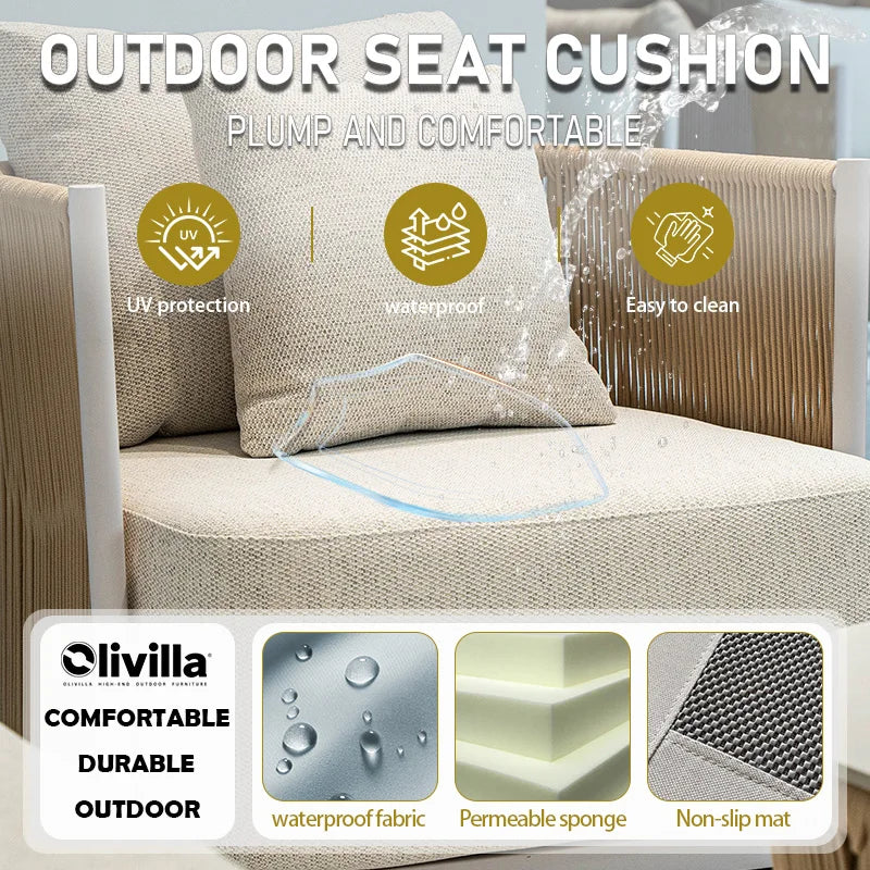 Scandinavian Outdoor Woven Rope Sofa Villa Courtyard Simple Garden Furniture Hotel Resort Leisure Open-Air Waterproof Sofa Couch