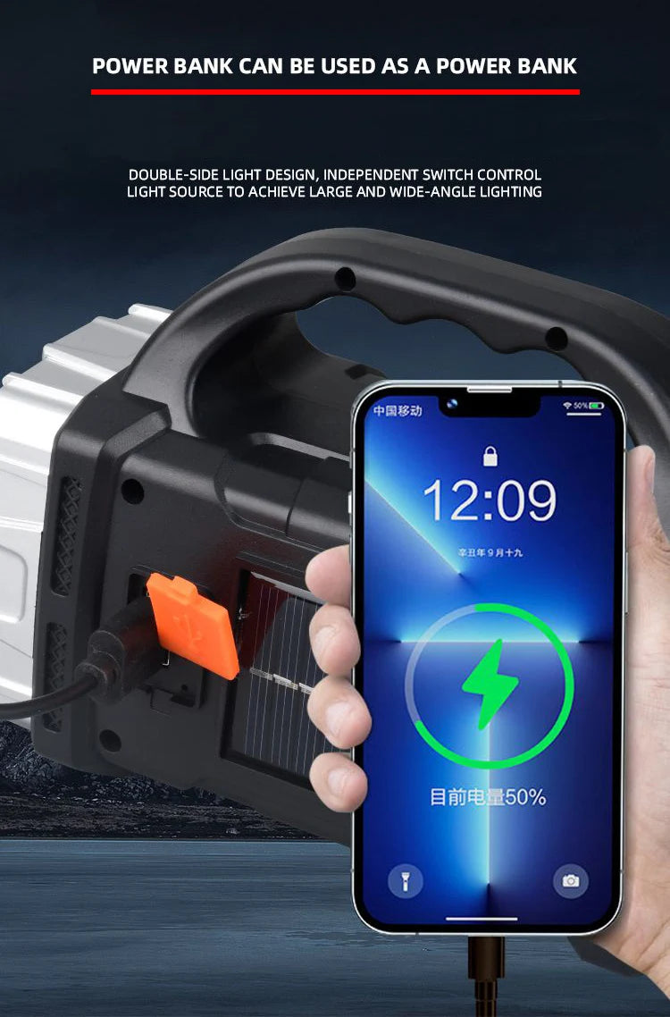 Multifunctional portable Solar handheld lamp side light waterproof multiple lighting mode high power rechargeable LED flashlight