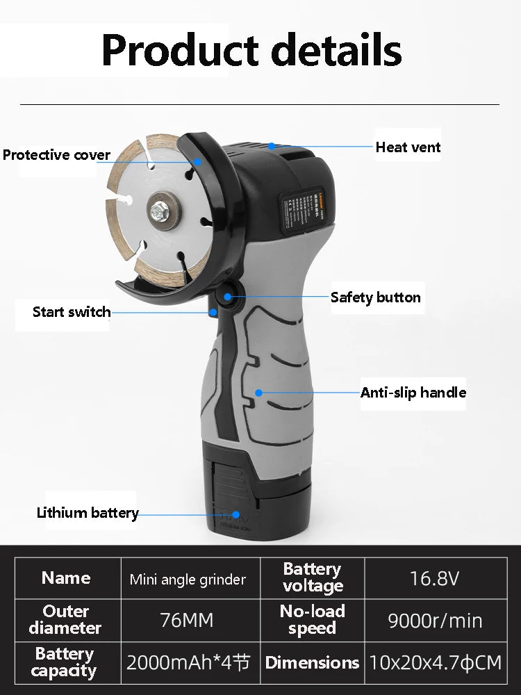 Mini Angle Grinder Rechargeable Household Small Lithium Battery Electric Cutting Machine