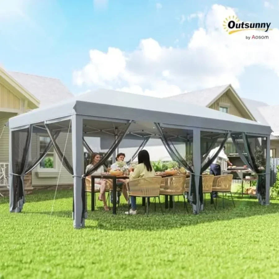 10' x 20' Pop Up  Tent with Netting Heavy Duty  Sun Shelter Large Tent for Outdoor Garden Patio with Carry Bag