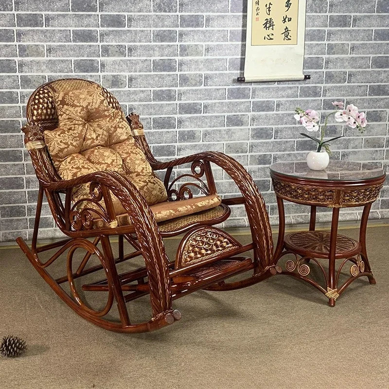 Natural rattan chair, balcony high-end rocking recliner, adult home living room, elderly nap rattan weaving