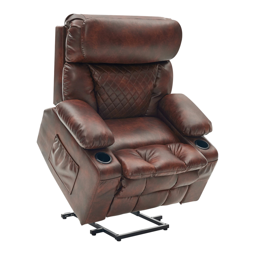 Redlife Oversized Dual Motor Power Lift Recliner for Elderly | Zero Gravity 25.6" Wide Seat, Massage ＆ Heat, Adjustable Headrest & Hidden Storage, Leathaire