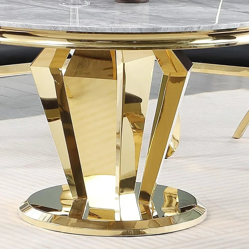 y8- High-End Stainless Steel Marble Round Dining Table and Chair Set for Home Post-Modern Minimalist