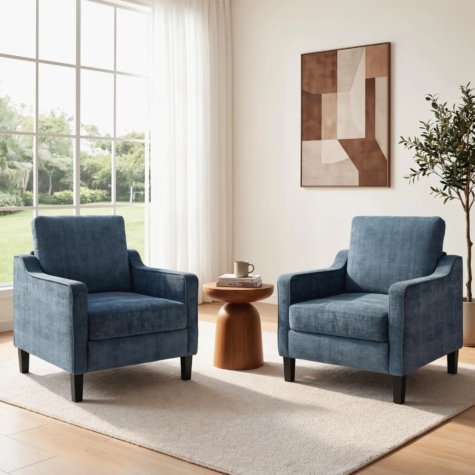 AOOU Accent Chair Mid Century Modern Living Room Upholstered Chenille Armchair Reading Chair, Single Sofa Chair with Removable Cover & Wood Legs for Living Room, Bedroom
