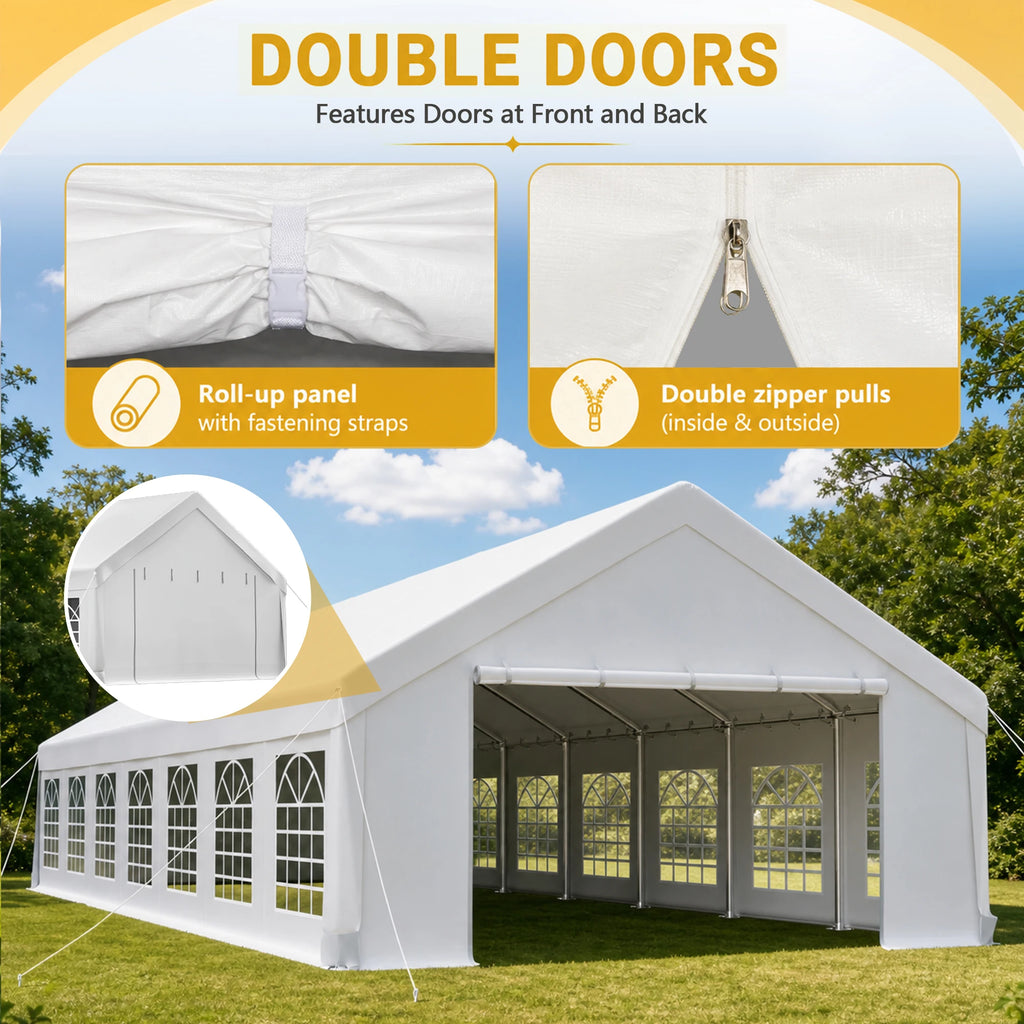 20x50FT Heavy Duty Party Tent Waterproof Wedding Canopy Tent Transparent Windows Double Doors Steel Frame For Outdoor Event Market Carport
