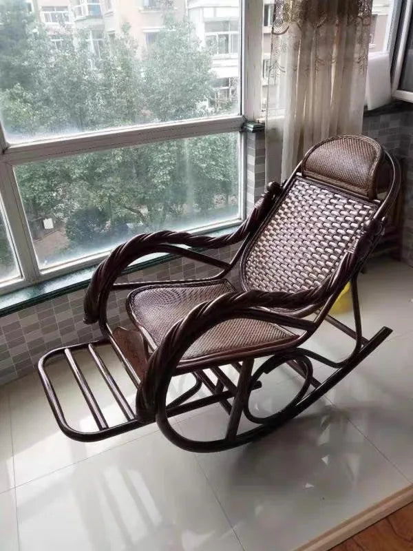 CZ Rocking Chair Hanging Basket Natural Real Rattan Plant Woven Relaxing Leisure Recliner