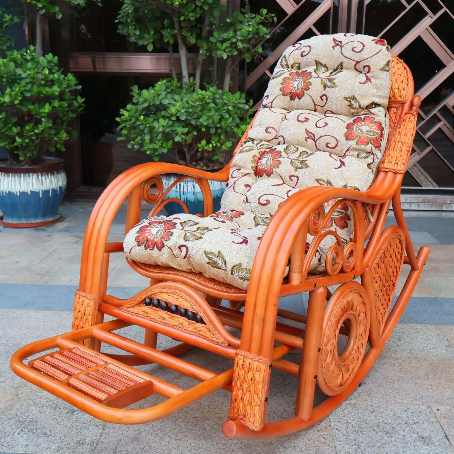 Natural rattan rocking chair sofa recliner lazy adult elderly chair living room