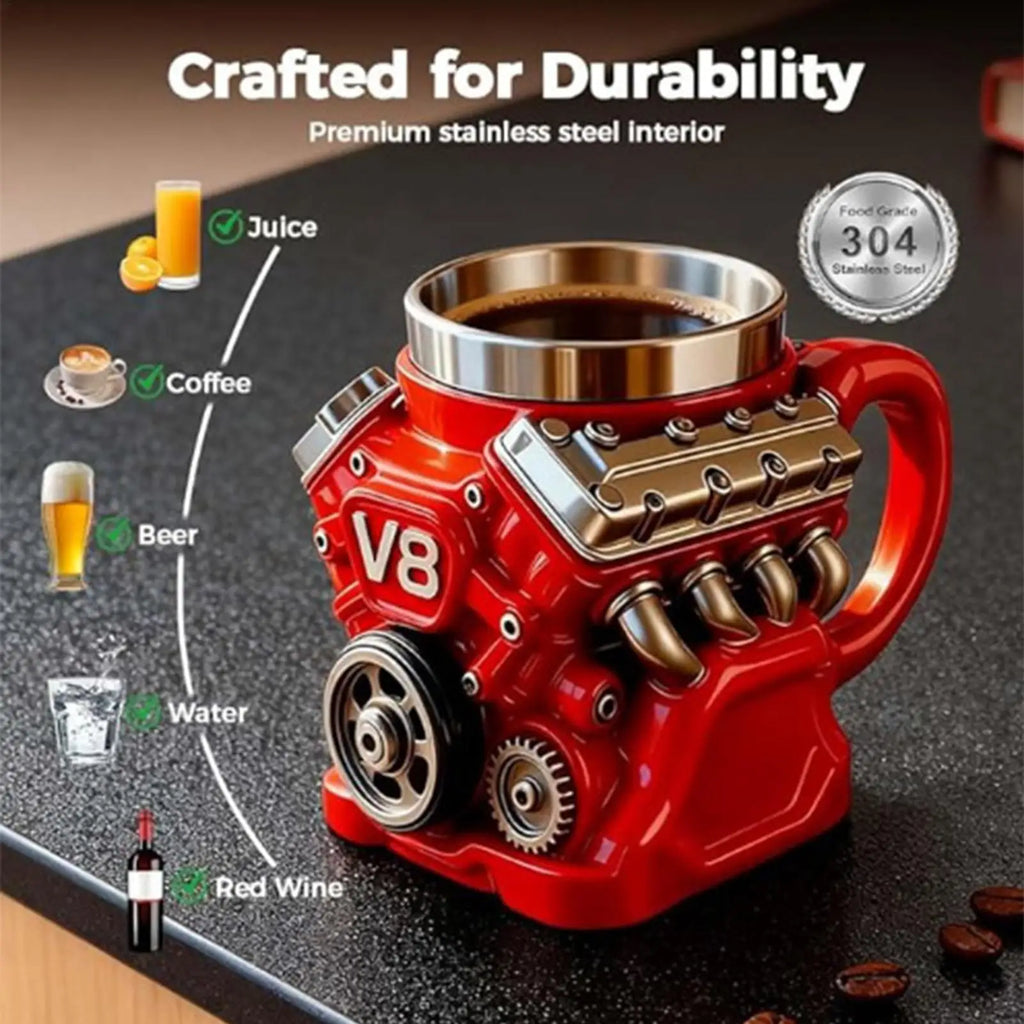 V8 Engine Shape  Insulation Water Mug Coffee Travel Mug Mechanical Cup Stainless Steel Engine Travel Mugs For Men Car Enthusiast