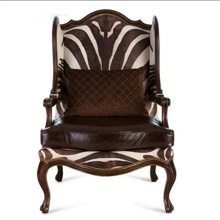 European retro living room fabric sofa leisure chair American solid wood leather sofa tiger chair, single high back chair