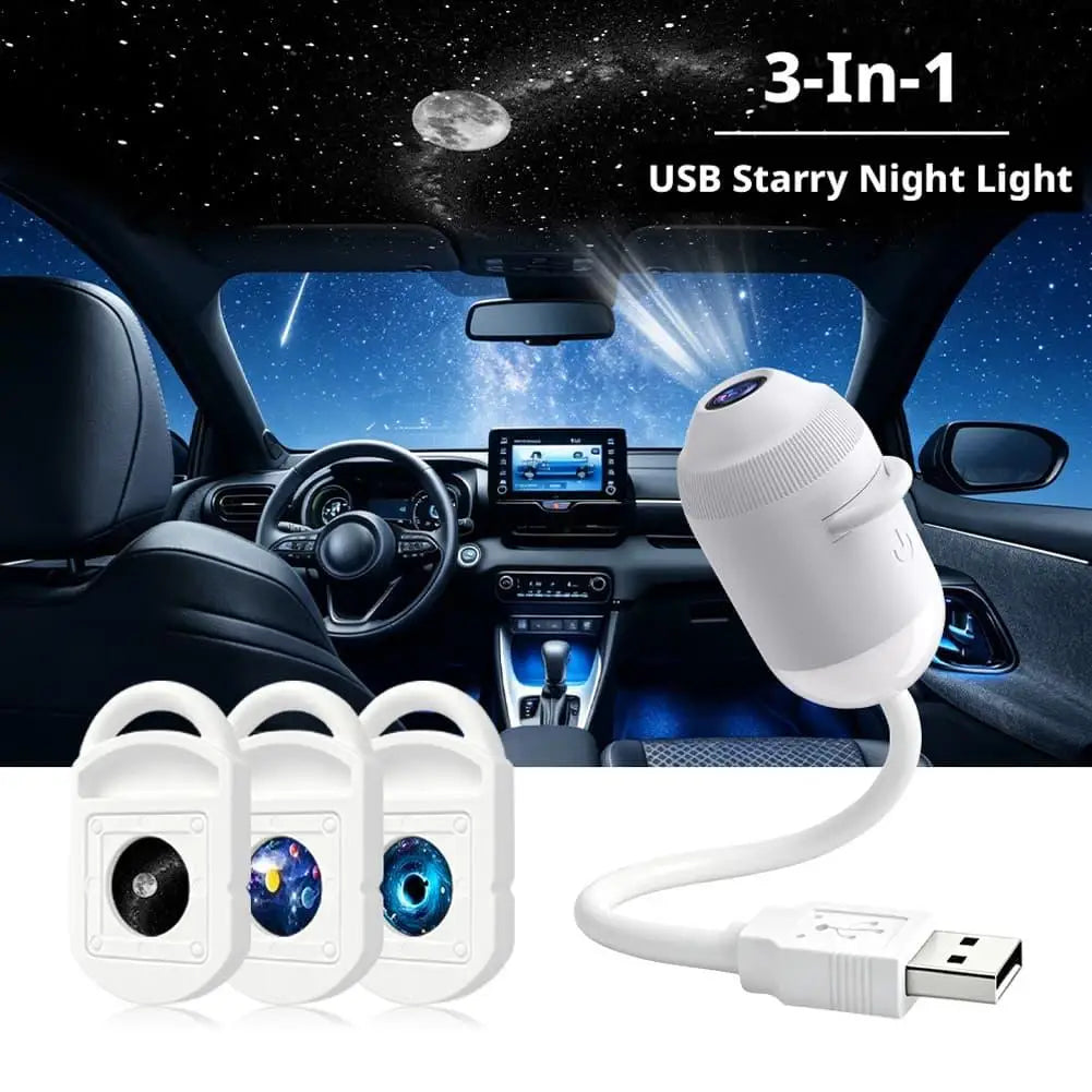 Car HD Smart Dynamic Holographic Night Light Projector USB Galaxy Projector 3/6/12/24 Projection Films Bedroom Night Sleep Light
