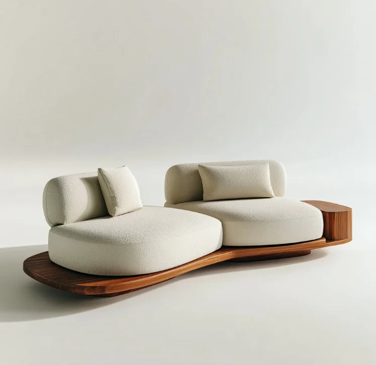 #Modern Style Two-Seat Sectional Sofa Bed Set Storage Fabric Wooden Legs For Home Apartment Hotel Villa Use