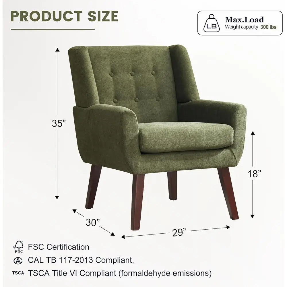 Living Room Accent Chair Set o 2, Upholstered Button Tuted Armchair with Wooden Legs, abric Soa Chairs or Bedroom, Living Room,