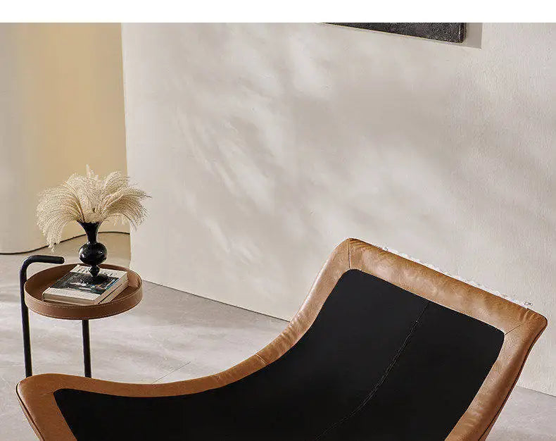 Nordic Modern Curved Lounge Chair Premium Chenille & PU Leather Lazy Sofa for Living Room & Bedroom Relaxation home furniture