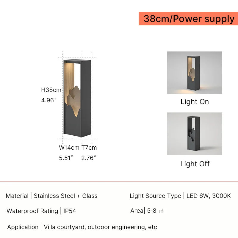 IP65 Waterproof Outdoor Garden Lawn Light Stainless Steel Mountain Path Lamp 38/65/180/280cm Bollard Light for Villa Yard Decora
