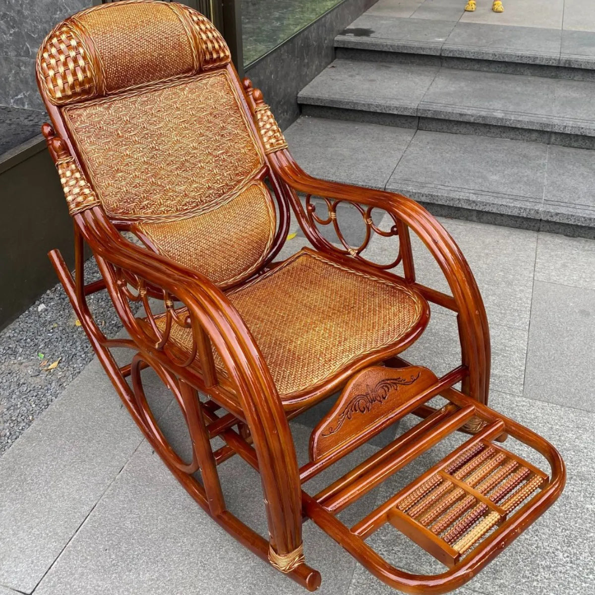 Home Balcony Leisure True Vine Elderly Rocking Chair Reliable Back Braided Rattan Chair Living Room