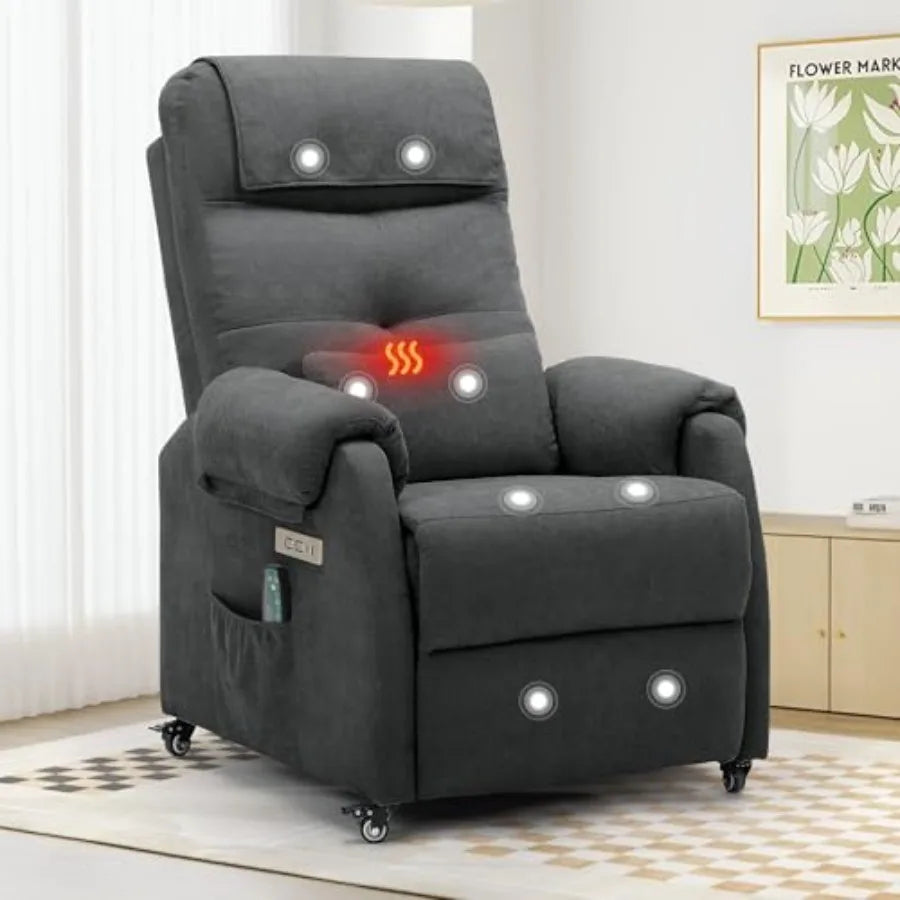 Power Recliner Chair for Adults, Recliner for Small Spaces with Rollers, Electric Chair with Massage and Heat, USB and Type-C C